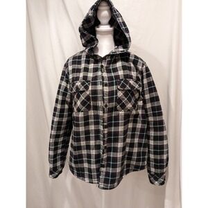 Boston Traders Hoodie Jacket Women M Blue Stripe Blk/Wh Plaid Flannel Sherpa Int